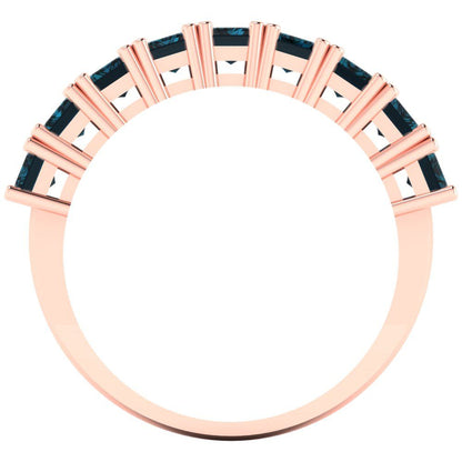 2.61 cttw Natural London Blue Topaz Emerald Cut Rose Gold Eternity Wedding Band
