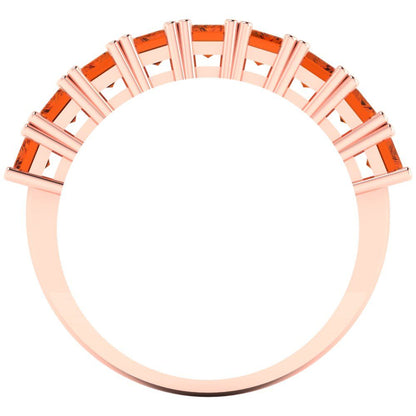 2.61 cttw Simulated Pink Tourmaline Emerald Cut Rose Gold Eternity Wedding Band
