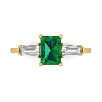 1.5 cttw Simulated Emerald Three-Stone Engagement Ring - Solid Gold (Emerald Cut,7.0x5.0mm)