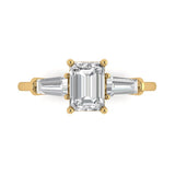 2.0 ct Brilliant Emerald Cut Natural Diamond Stone Clarity SI1-2 Color G-H Yellow Gold Three-Stone Ring