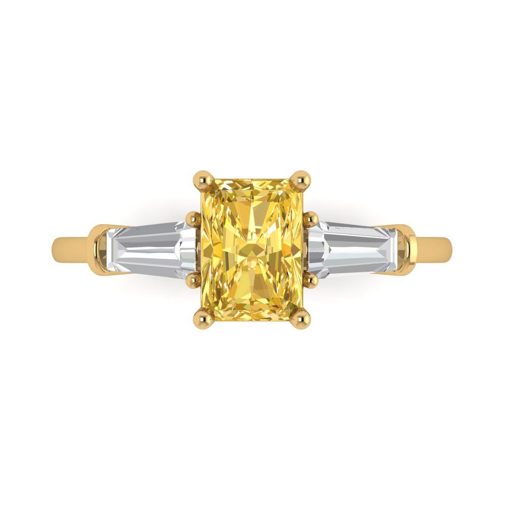 1.5 cttw Natural Citrine Three-Stone Engagement Ring - Solid Gold (Emerald Cut,7.0x5.0mm)