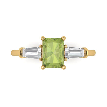 1.5 cttw Natural Peridot Three-Stone Engagement Ring - Solid Gold (Emerald Cut,7.0x5.0mm)
