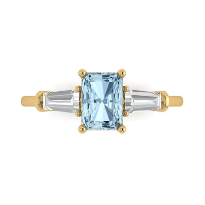 1.5 cttw Natural Sky Blue Topaz Three-Stone Engagement Ring - Solid Gold (Emerald Cut,7.0x5.0mm)