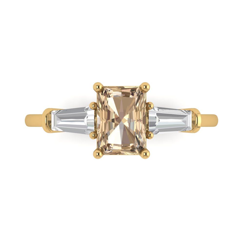 1.5 cttw Yellow Moissanite Three-Stone Engagement Ring - Solid Gold (Emerald Cut,7.0x5.0mm)