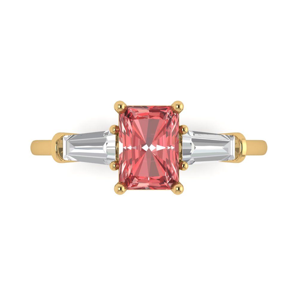 1.5 cttw Natural Garnet Three-Stone Engagement Ring - Solid Gold (Emerald Cut,7.0x5.0mm)