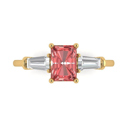 1.5 cttw Natural Garnet Three-Stone Engagement Ring - Solid Gold (Emerald Cut,7.0x5.0mm)