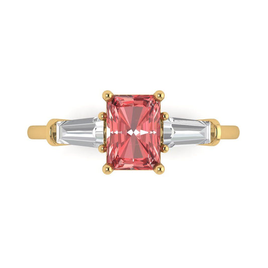 1.5 cttw Natural Garnet Three-Stone Engagement Ring - Solid Yellow Gold (VVS1, Emerald Cut,7.0x5.0mm)