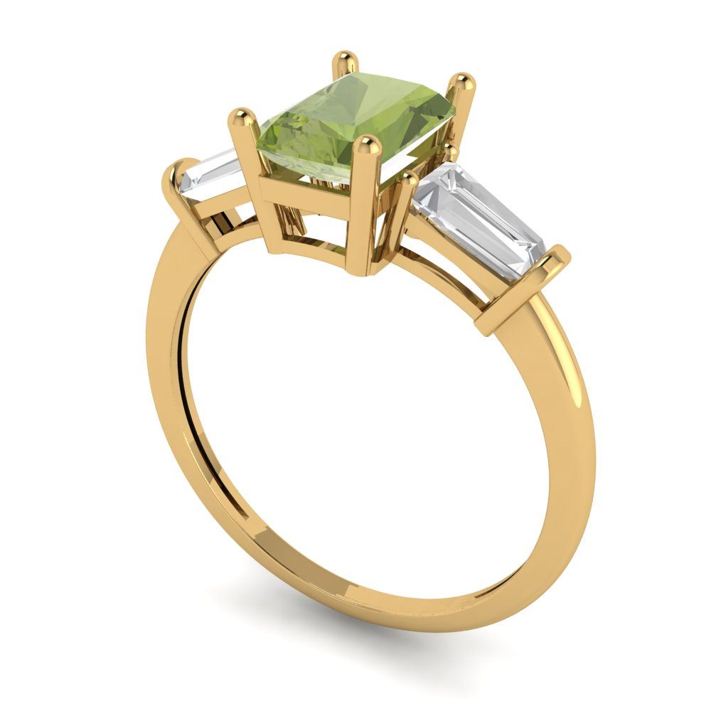 1.5 cttw Natural Peridot Three-Stone Engagement Ring - Solid Gold (Emerald Cut,7.0x5.0mm)
