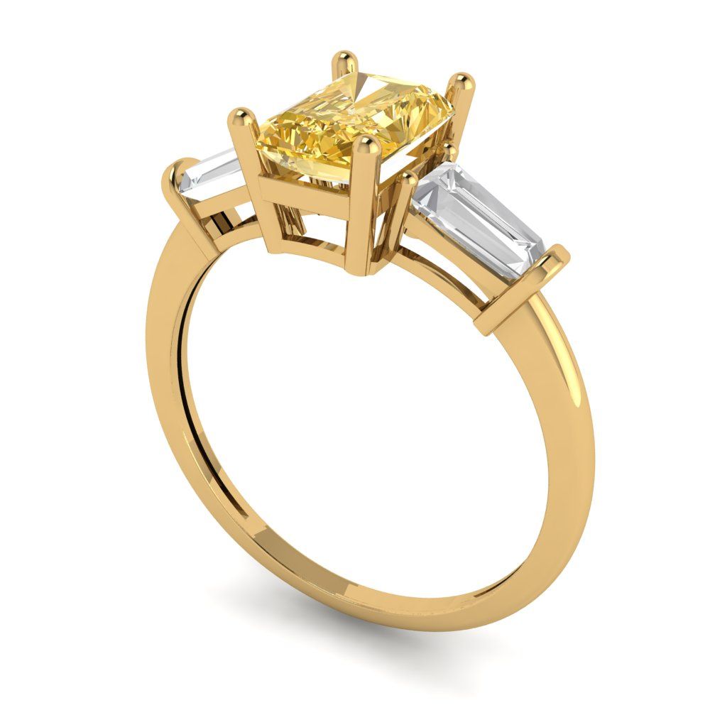 1.5 cttw Natural Citrine Three-Stone Engagement Ring - Solid Gold (Emerald Cut,7.0x5.0mm)