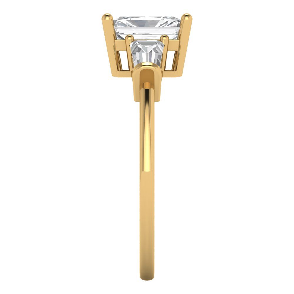 1.5 cttw White Sapphire Three-Stone Engagement Ring - Solid Gold (Emerald Cut,7.0x5.0mm)