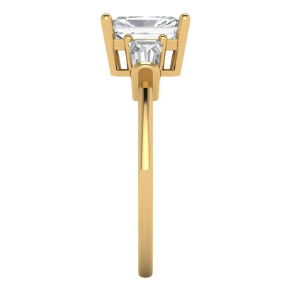 1.5 cttw White Sapphire Three-Stone Engagement Ring - Solid Gold (Emerald Cut,7.0x5.0mm)