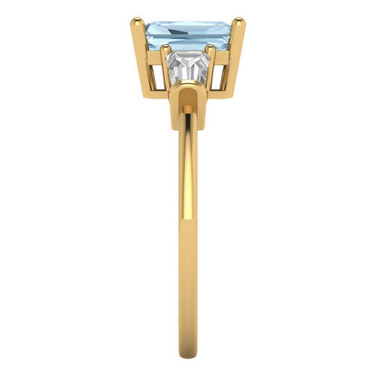 1.5 cttw Zirconia Simulated Blue Diamond Three-Stone Engagement Ring - Solid Gold (VVS1, Emerald Cut,7.0x5.0mm)