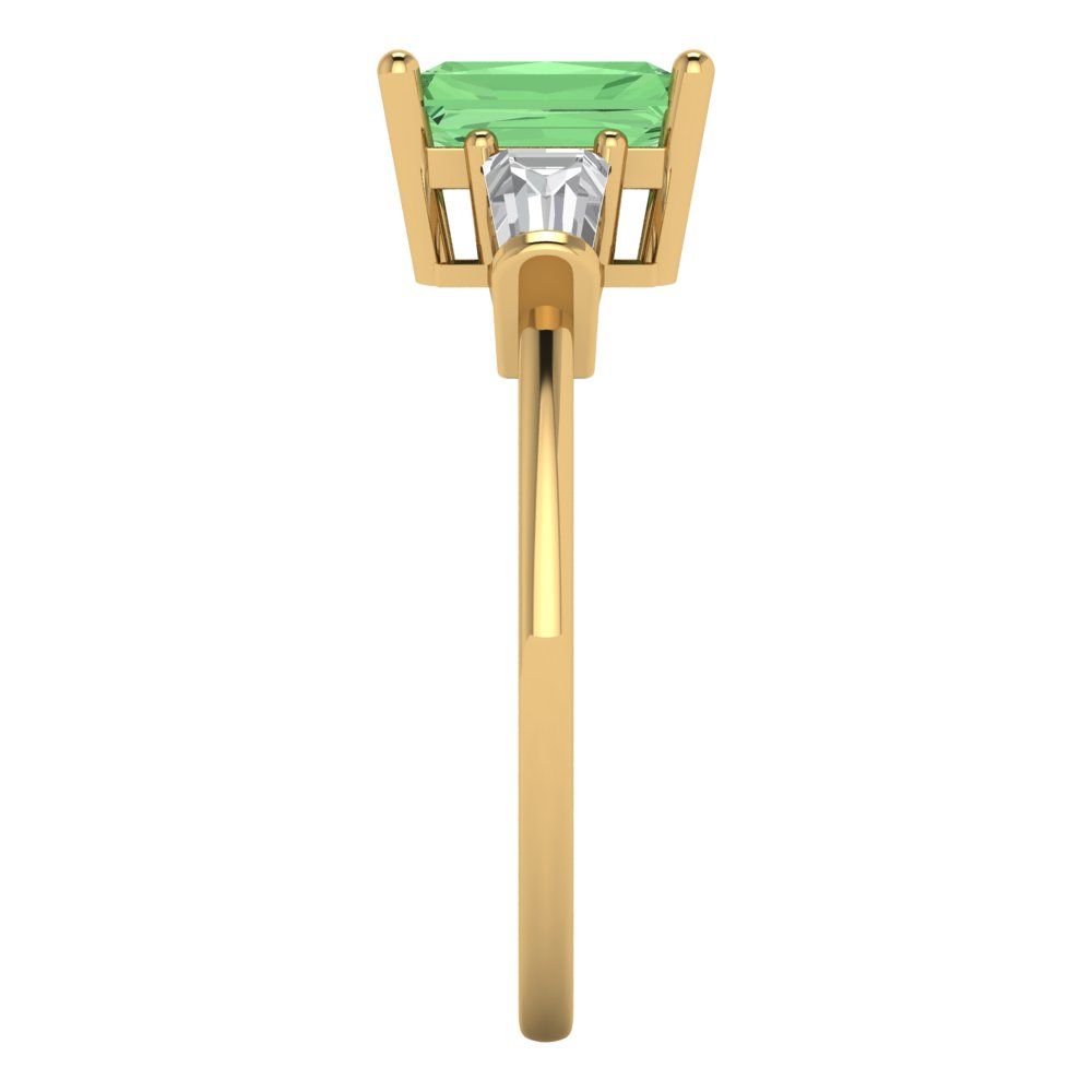 1.5 cttw Zirconia Simulated Green Diamond Three-Stone Engagement Ring - Solid Gold (VVS1, Emerald Cut,7.0x5.0mm)
