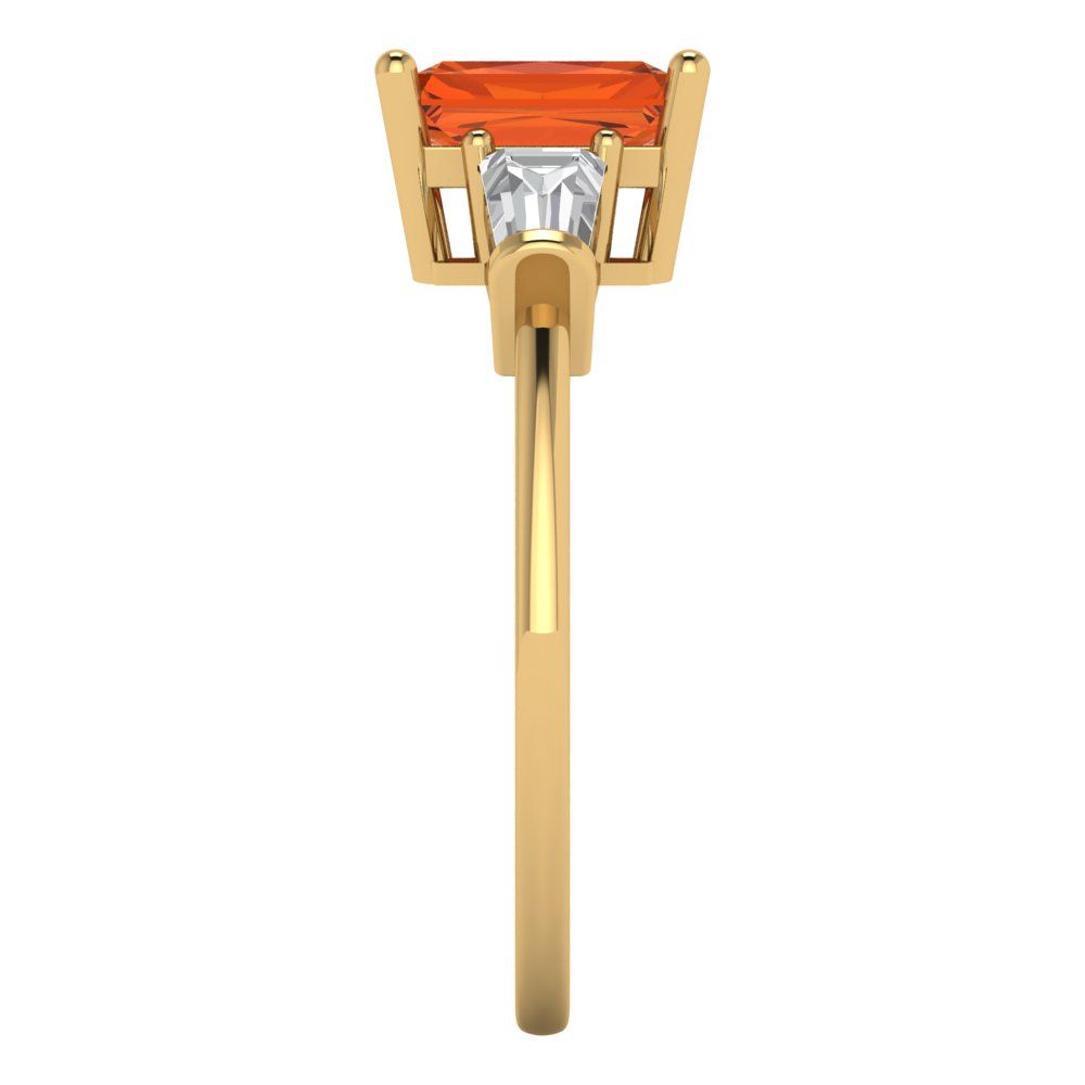 1.5 cttw Zirconia Simulated Red Diamond Three-Stone Engagement Ring - Solid Gold (VVS1, Emerald Cut,7.0x5.0mm)