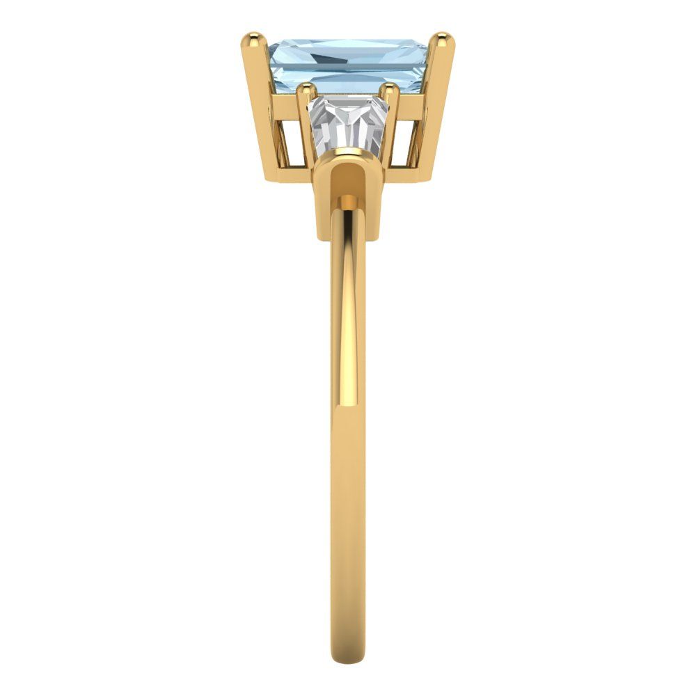 1.5 cttw Natural Sky Blue Topaz Three-Stone Engagement Ring - Solid Gold (Emerald Cut,7.0x5.0mm)