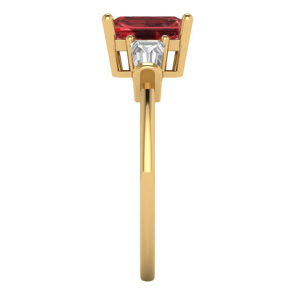 1.5 cttw Natural Garnet Three-Stone Engagement Ring - Solid Gold (Emerald Cut,7.0x5.0mm)