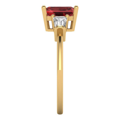 1.5 cttw Natural Garnet Three-Stone Engagement Ring - Solid Gold (Emerald Cut,7.0x5.0mm)