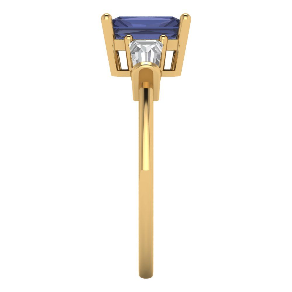 1.5 cttw Simulated Blue Sapphire Three-Stone Engagement Ring - Solid Gold (Emerald Cut,7.0x5.0mm)