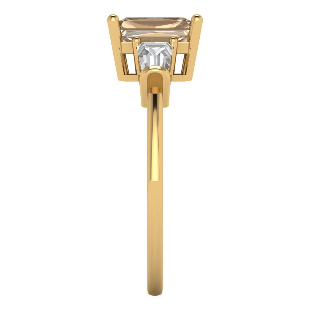 1.5 cttw Yellow Moissanite Three-Stone Engagement Ring - Solid Gold (Emerald Cut,7.0x5.0mm)