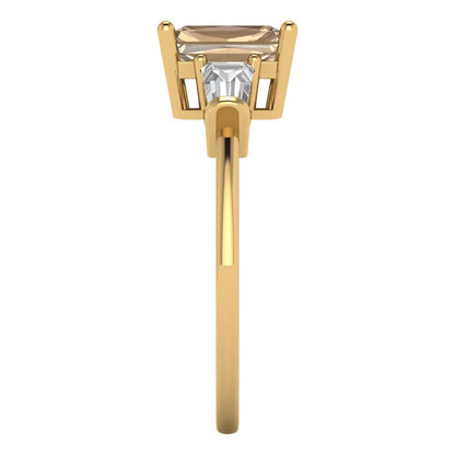 1.5 cttw Yellow Moissanite Three-Stone Engagement Ring - Solid Gold (Emerald Cut,7.0x5.0mm)