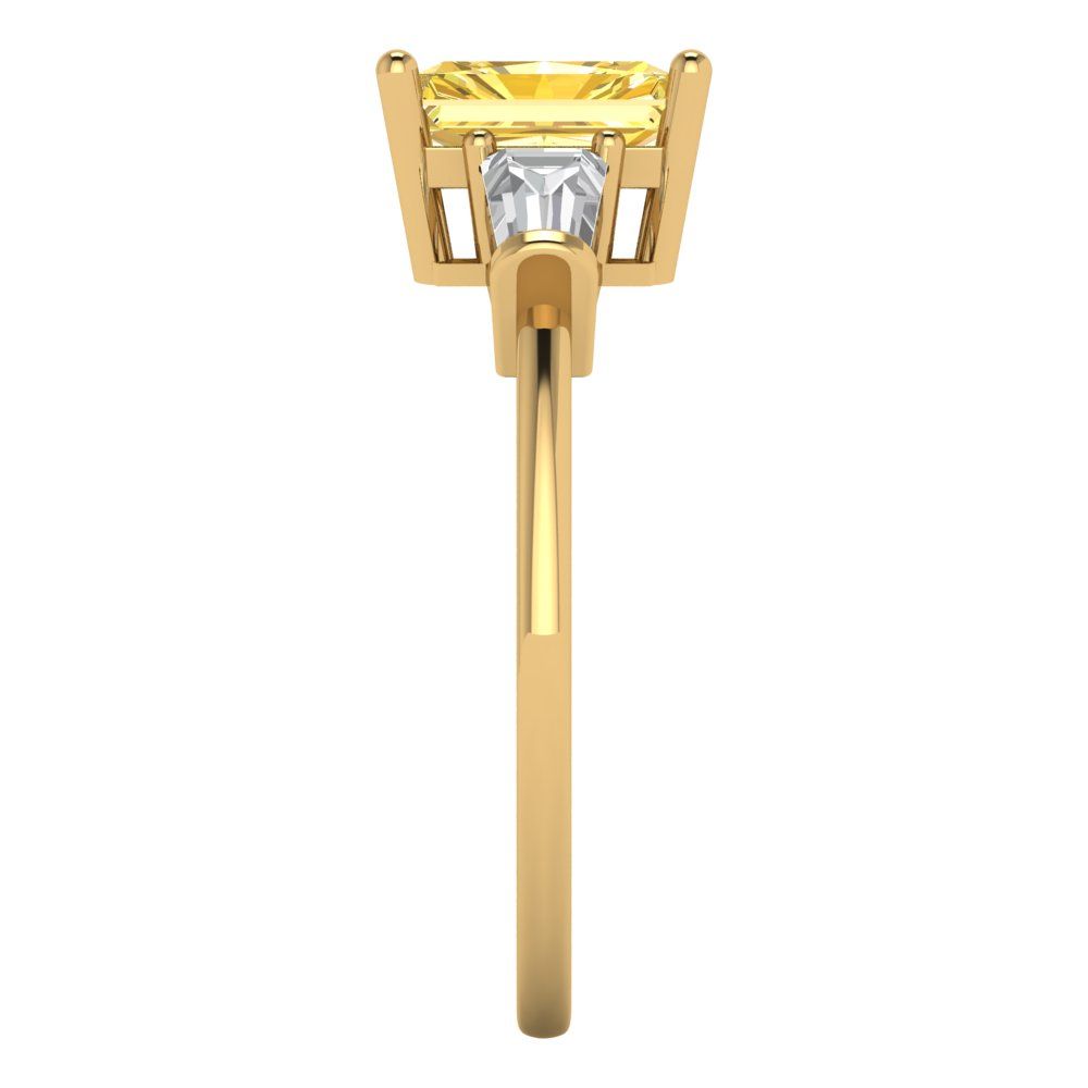1.5 cttw Natural Citrine Three-Stone Engagement Ring - Solid Gold (Emerald Cut,7.0x5.0mm)