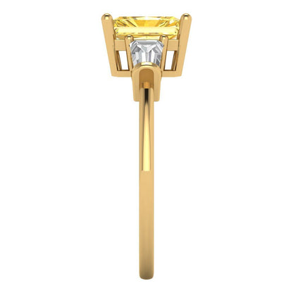 1.5 cttw Natural Citrine Three-Stone Engagement Ring - Solid Gold (Emerald Cut,7.0x5.0mm)