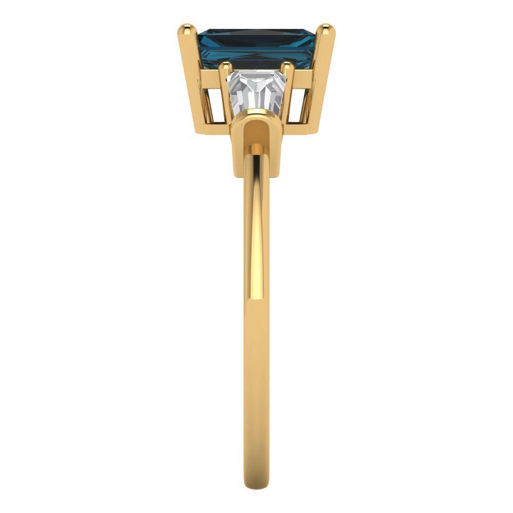 1.5 cttw Natural London Blue Topaz Three-Stone Engagement Ring - Solid Gold (Emerald Cut,7.0x5.0mm)