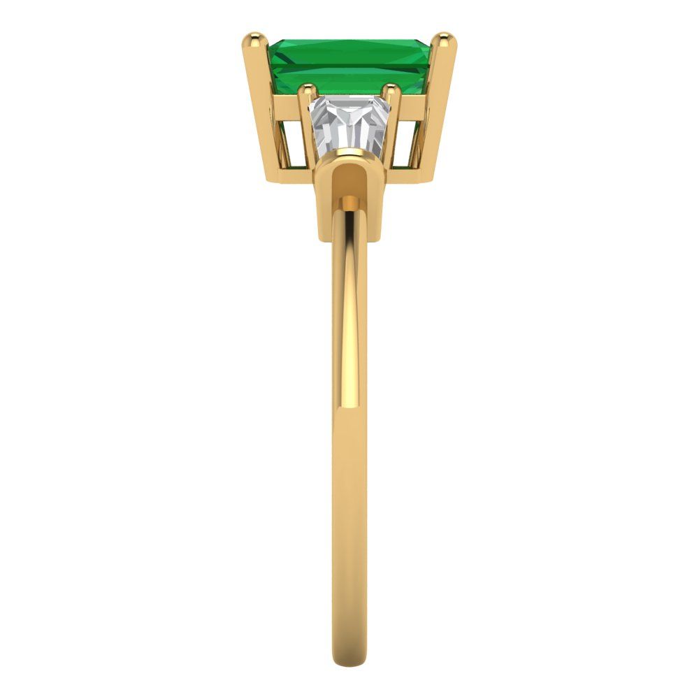 1.5 cttw Simulated Emerald Three-Stone Engagement Ring - Solid Gold (Emerald Cut,7.0x5.0mm)