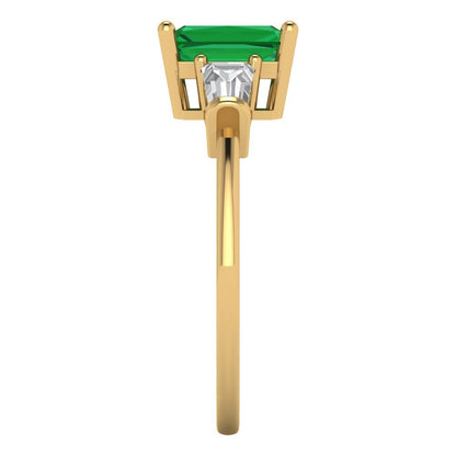 1.5 cttw Simulated Emerald Three-Stone Engagement Ring - Solid Gold (Emerald Cut,7.0x5.0mm)
