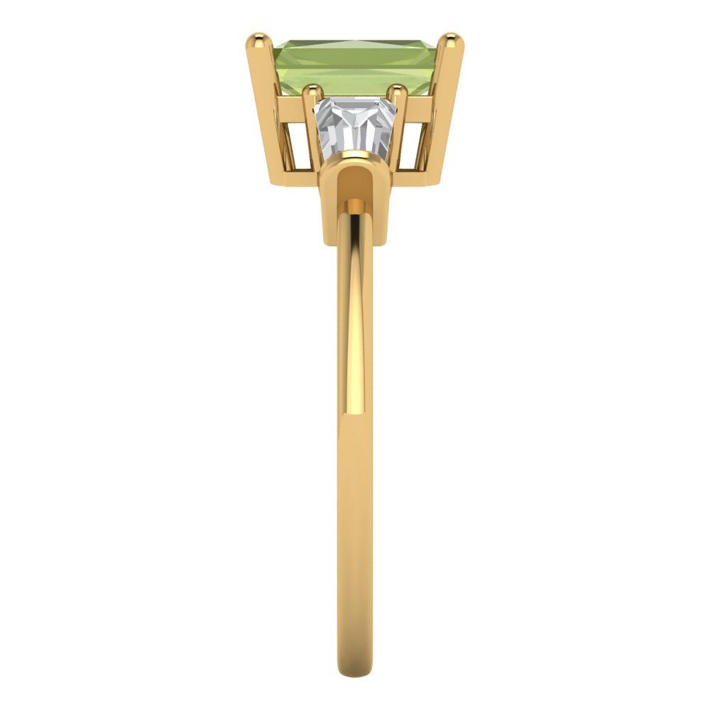 1.5 cttw Natural Peridot Three-Stone Engagement Ring - Solid Gold (Emerald Cut,7.0x5.0mm)