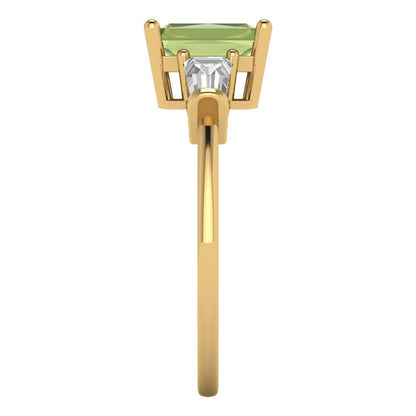 1.5 cttw Natural Peridot Three-Stone Engagement Ring - Solid Gold (Emerald Cut,7.0x5.0mm)