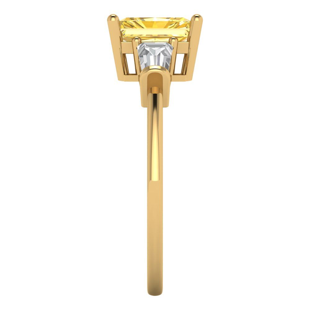 1.5 cttw Zirconia Simulated Yellow Diamond Three-Stone Engagement Ring - Solid Gold (VVS1, Emerald Cut,7.0x5.0mm)
