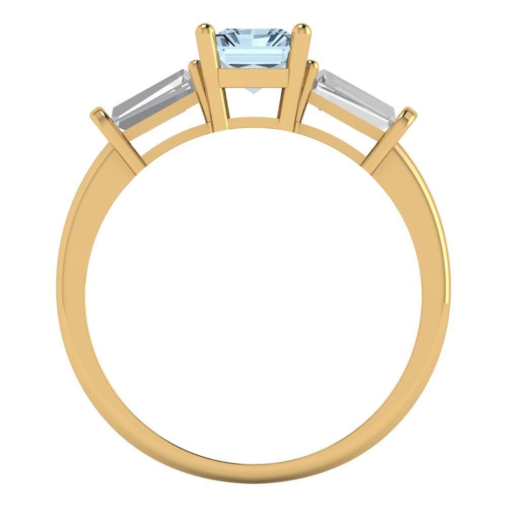 1.5 cttw Natural Swiss Blue Topaz Three-Stone Engagement Ring - Solid Gold (Emerald Cut,7.0x5.0mm)