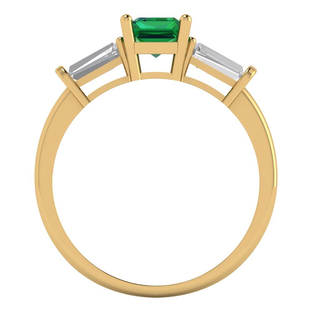 1.5 cttw Simulated Emerald Three-Stone Engagement Ring - Solid Gold (Emerald Cut,7.0x5.0mm)