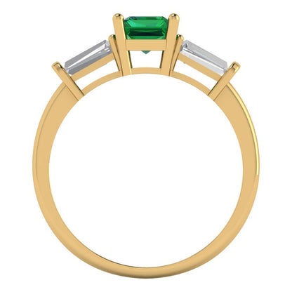 1.5 cttw Simulated Emerald Three-Stone Engagement Ring - Solid Gold (Emerald Cut,7.0x5.0mm)