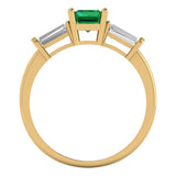 2.0 ct Brilliant Emerald Cut Simulated Emerald Stone Yellow Gold Three-Stone Ring