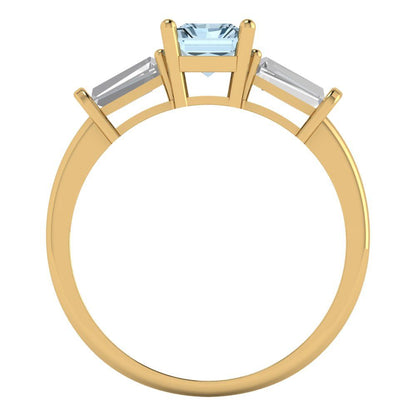 1.5 cttw Natural Sky Blue Topaz Three-Stone Engagement Ring - Solid Gold (Emerald Cut,7.0x5.0mm)