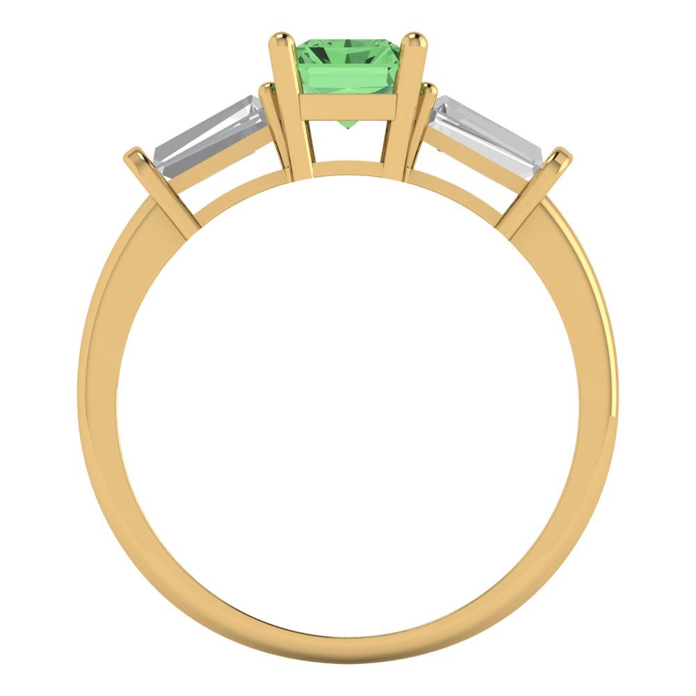1.5 cttw Zirconia Simulated Green Diamond Three-Stone Engagement Ring - Solid Gold (VVS1, Emerald Cut,7.0x5.0mm)