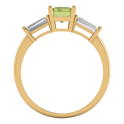 1.5 cttw Natural Peridot Three-Stone Engagement Ring - Solid Gold (Emerald Cut,7.0x5.0mm)