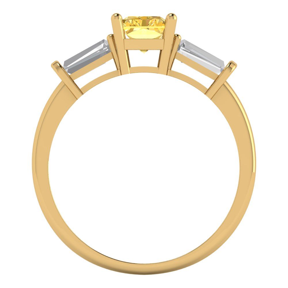 1.5 cttw Natural Citrine Three-Stone Engagement Ring - Solid Gold (Emerald Cut,7.0x5.0mm)
