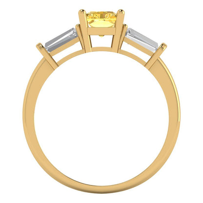 1.5 cttw Natural Citrine Three-Stone Engagement Ring - Solid Gold (Emerald Cut,7.0x5.0mm)