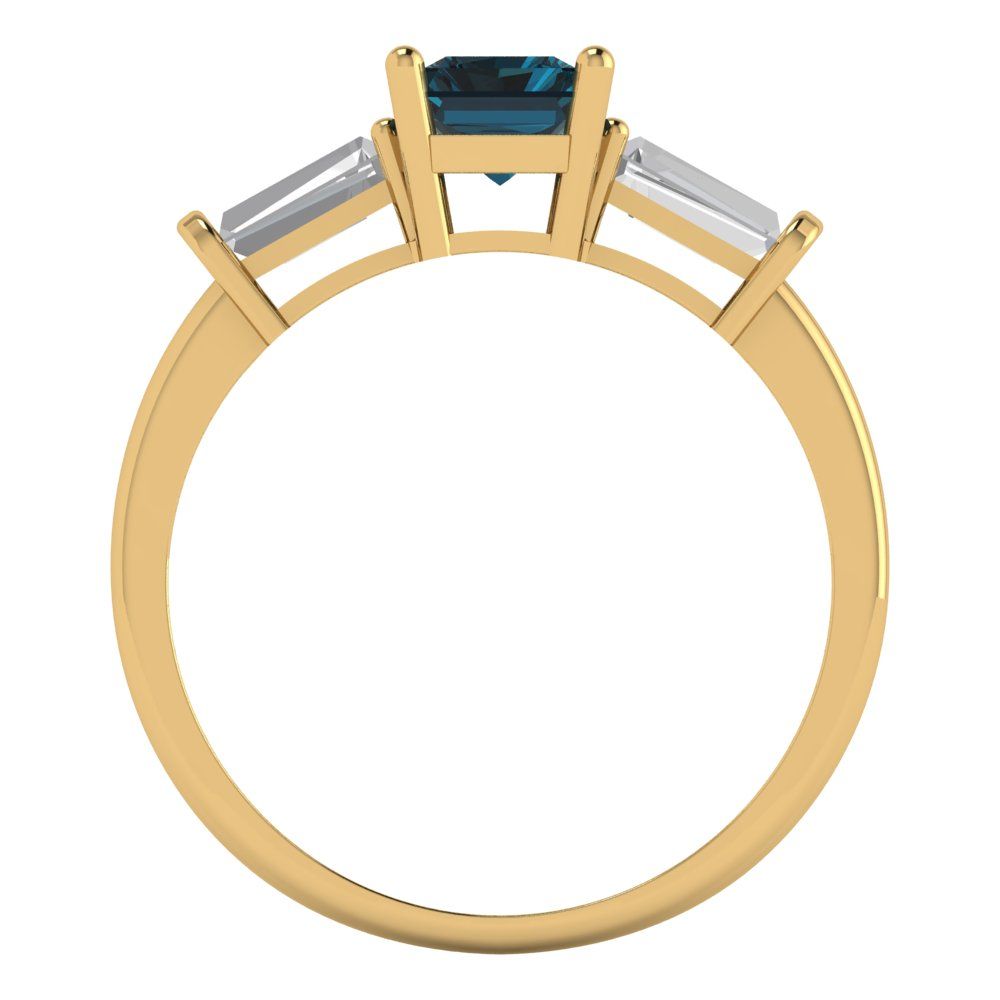 1.5 cttw Natural London Blue Topaz Three-Stone Engagement Ring - Solid Gold (Emerald Cut,7.0x5.0mm)