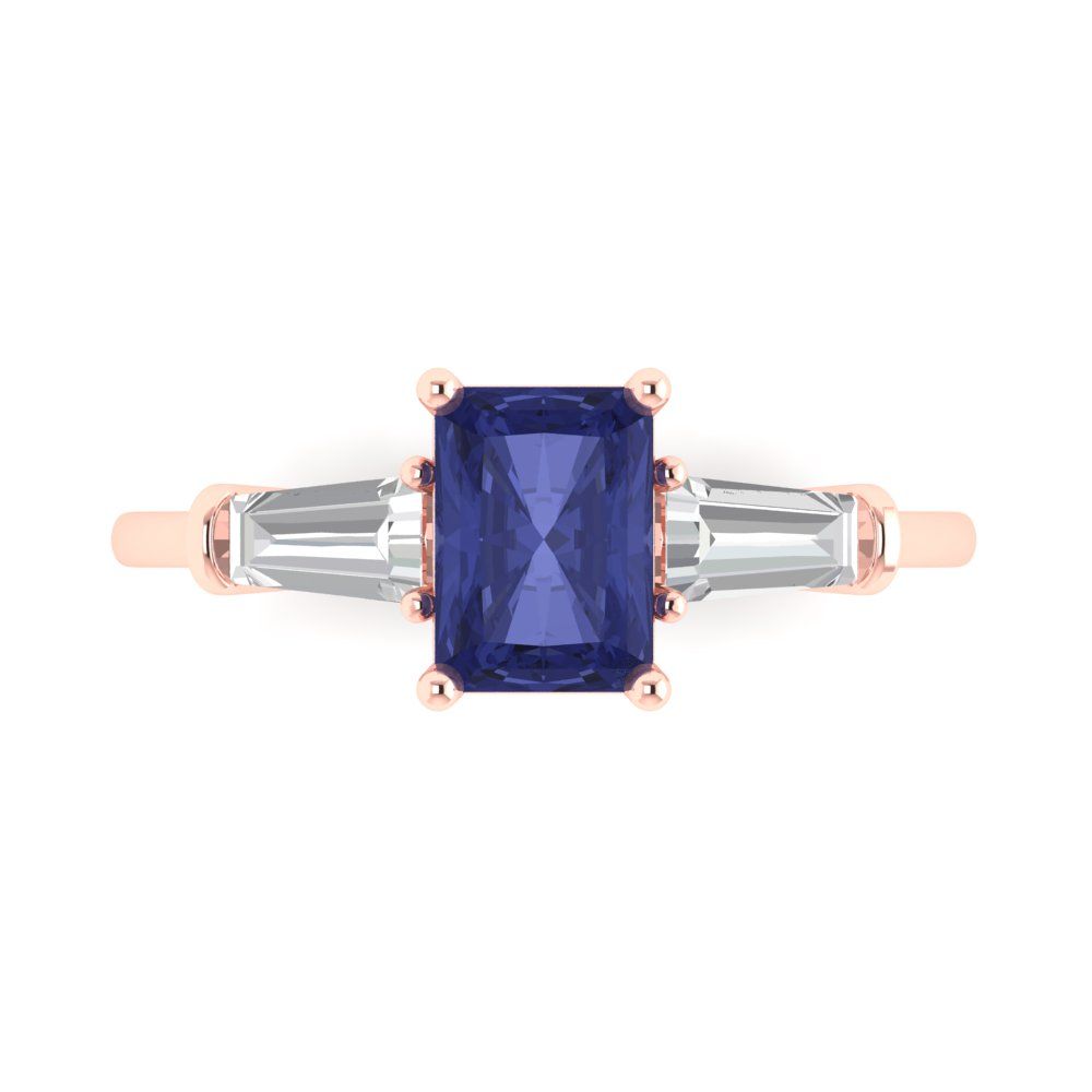 1.5 cttw Simulated Tanzanite Three-Stone Engagement Ring - Solid Gold (Emerald Cut,7.0x5.0mm)
