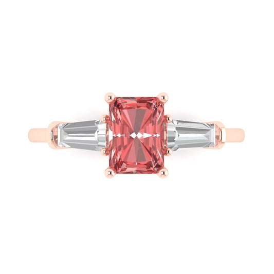 1.5 cttw Natural Garnet Three-Stone Engagement Ring - Solid Rose Gold (VVS1, Emerald Cut,7.0x5.0mm)