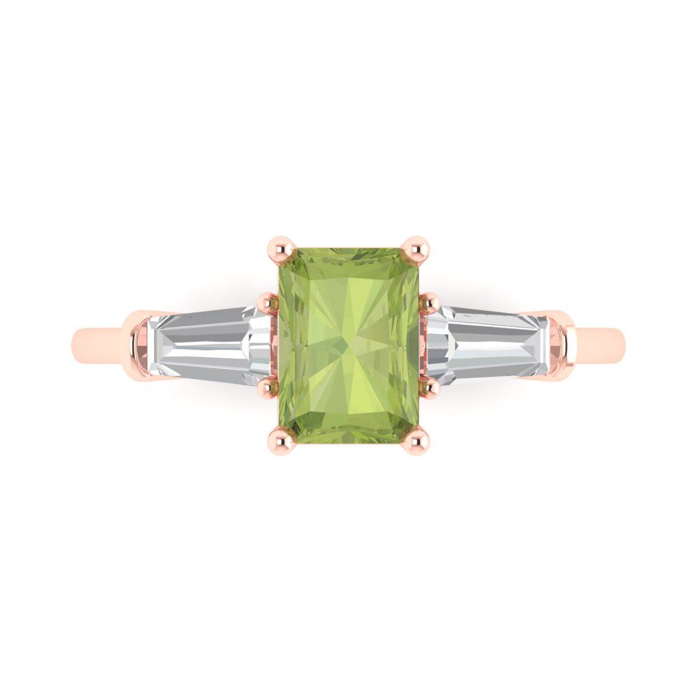 1.5 cttw Natural Peridot Three-Stone Engagement Ring - Solid Gold (Emerald Cut,7.0x5.0mm)