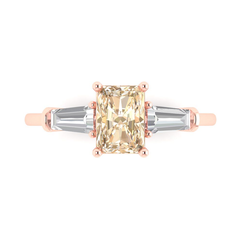 1.5 cttw Natural Morganite Three-Stone Engagement Ring - Solid Gold (Emerald Cut,7.0x5.0mm)