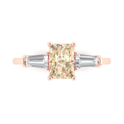 1.5 cttw Natural Morganite Three-Stone Engagement Ring - Solid Gold (Emerald Cut,7.0x5.0mm)
