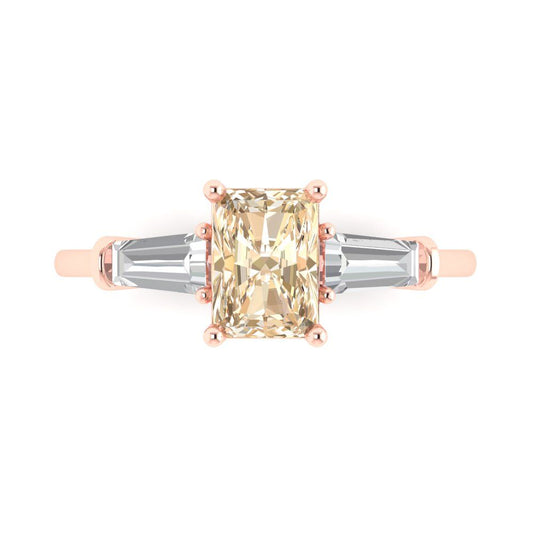 1.5 cttw Natural Morganite Three-Stone Engagement Ring - Solid Rose Gold (VVS1, Emerald Cut,7.0x5.0mm)
