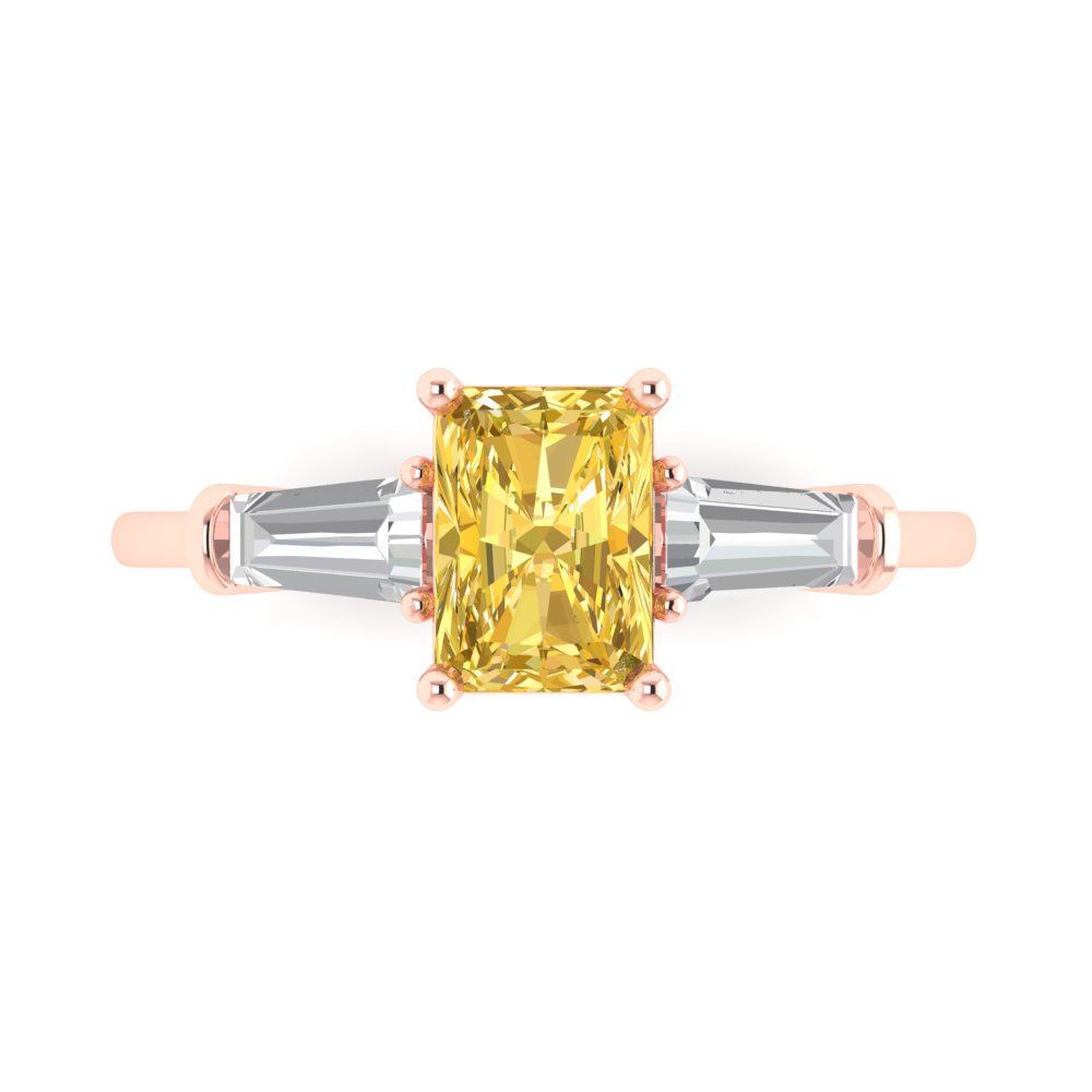 1.5 cttw Natural Citrine Three-Stone Engagement Ring - Solid Gold (Emerald Cut,7.0x5.0mm)