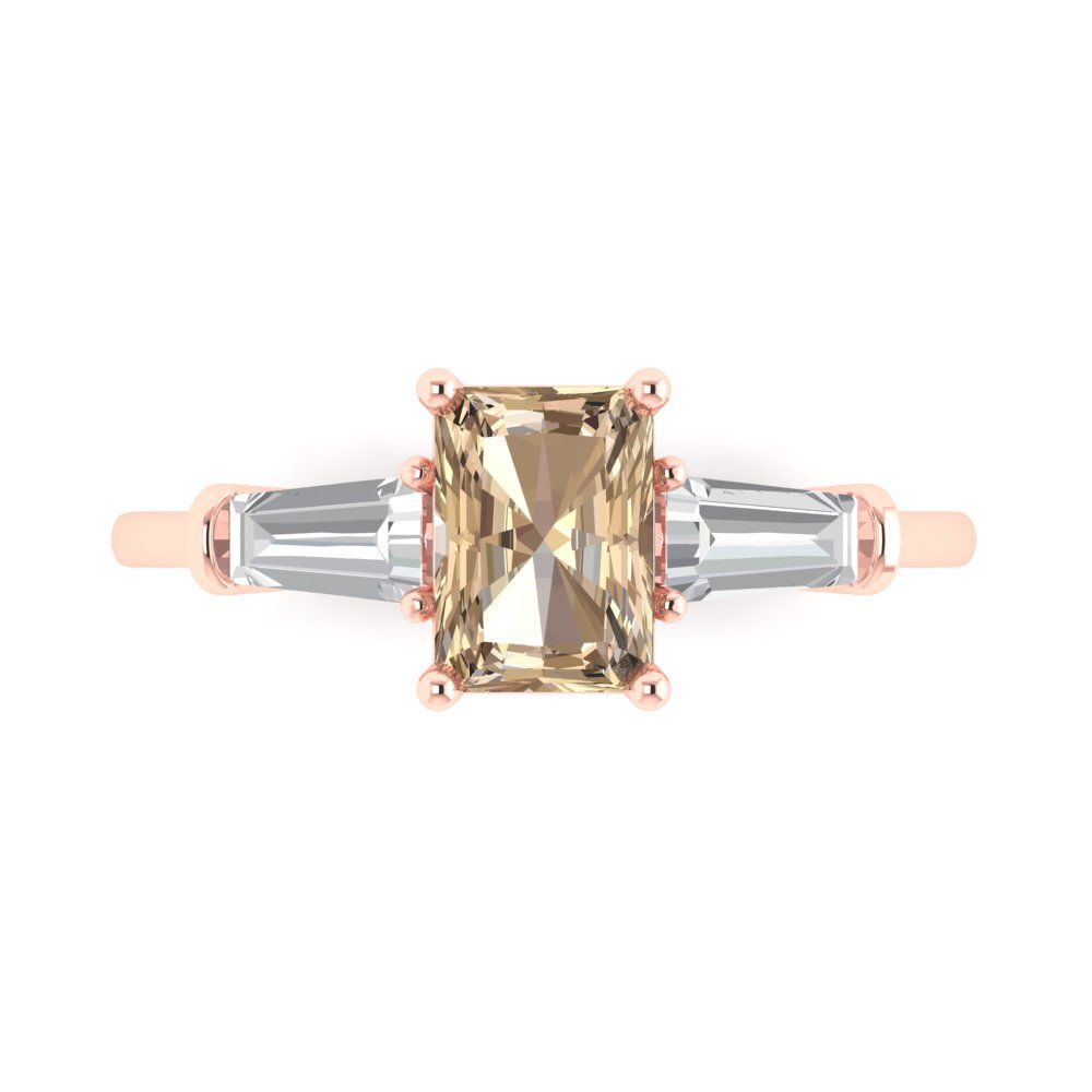 1.5 cttw Yellow Moissanite Three-Stone Engagement Ring - Solid Gold (Emerald Cut,7.0x5.0mm)